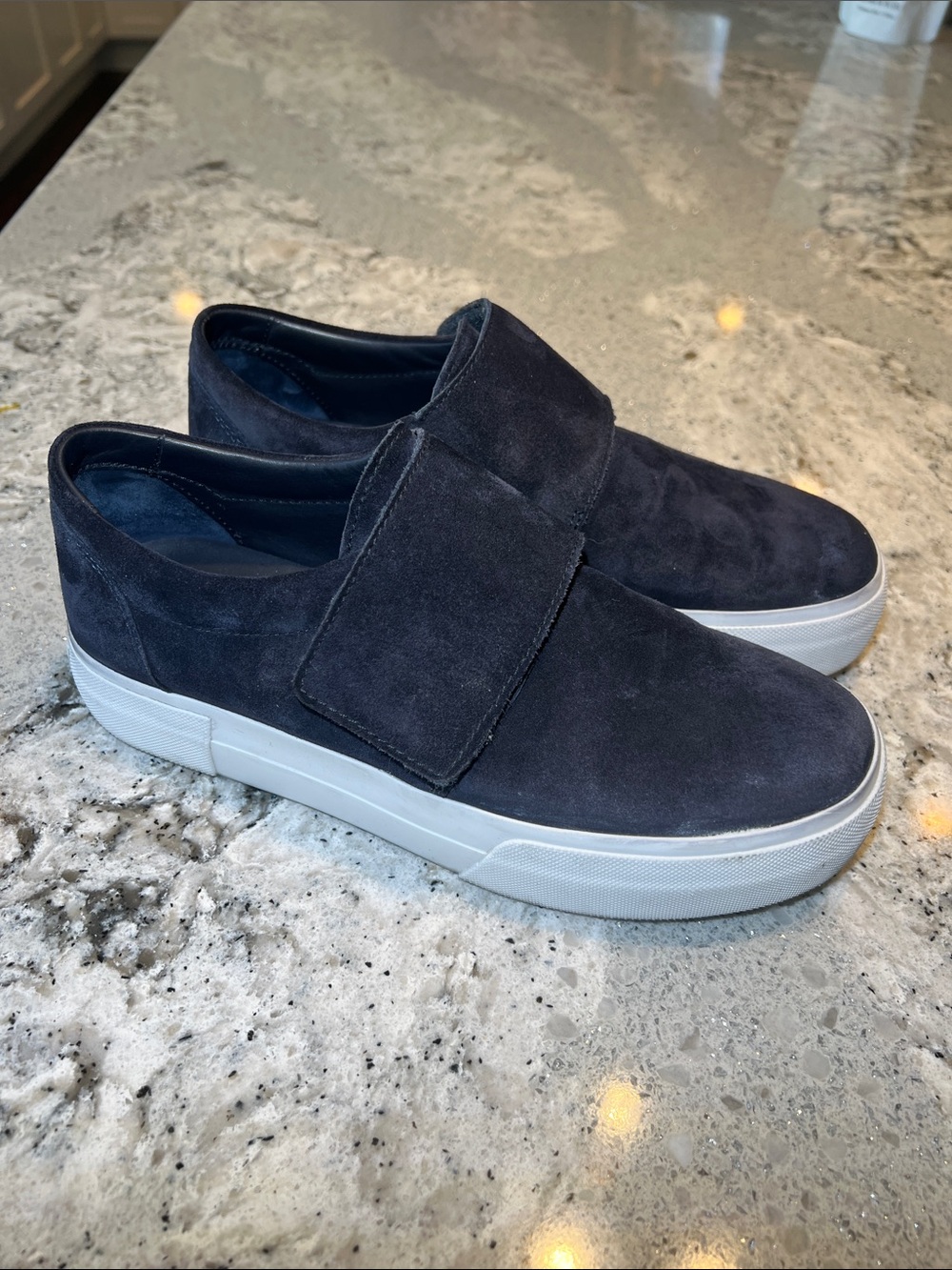 Vince Cage Navy Suede Platform Slip On Sneakers Size 7 EUC